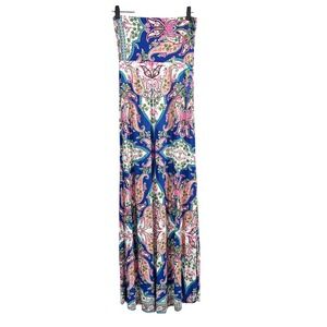 Uptown Sleeveless Floral Paisley Print Maxi Dress Blue Pink Small‎ Boho Bohemian